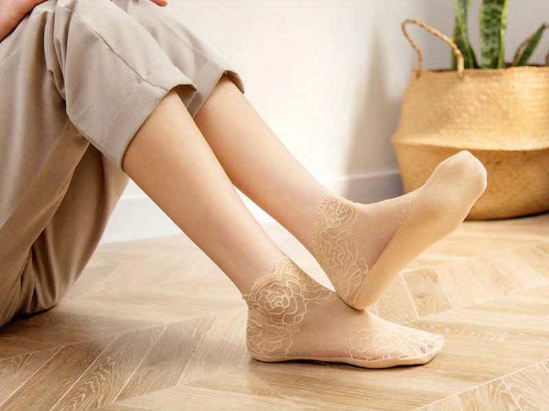 3 pair Women's Transparent Thin Flower Lace Socks Mesh Short Ankle Socks  Summer