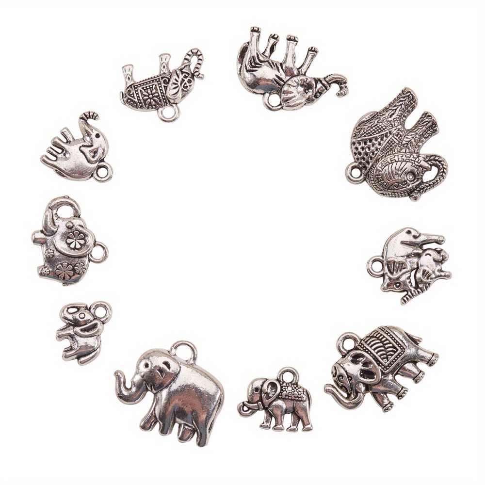 10 Styles Elephant Charms Antique Silver Alloy Lucky Animal - Temu ...