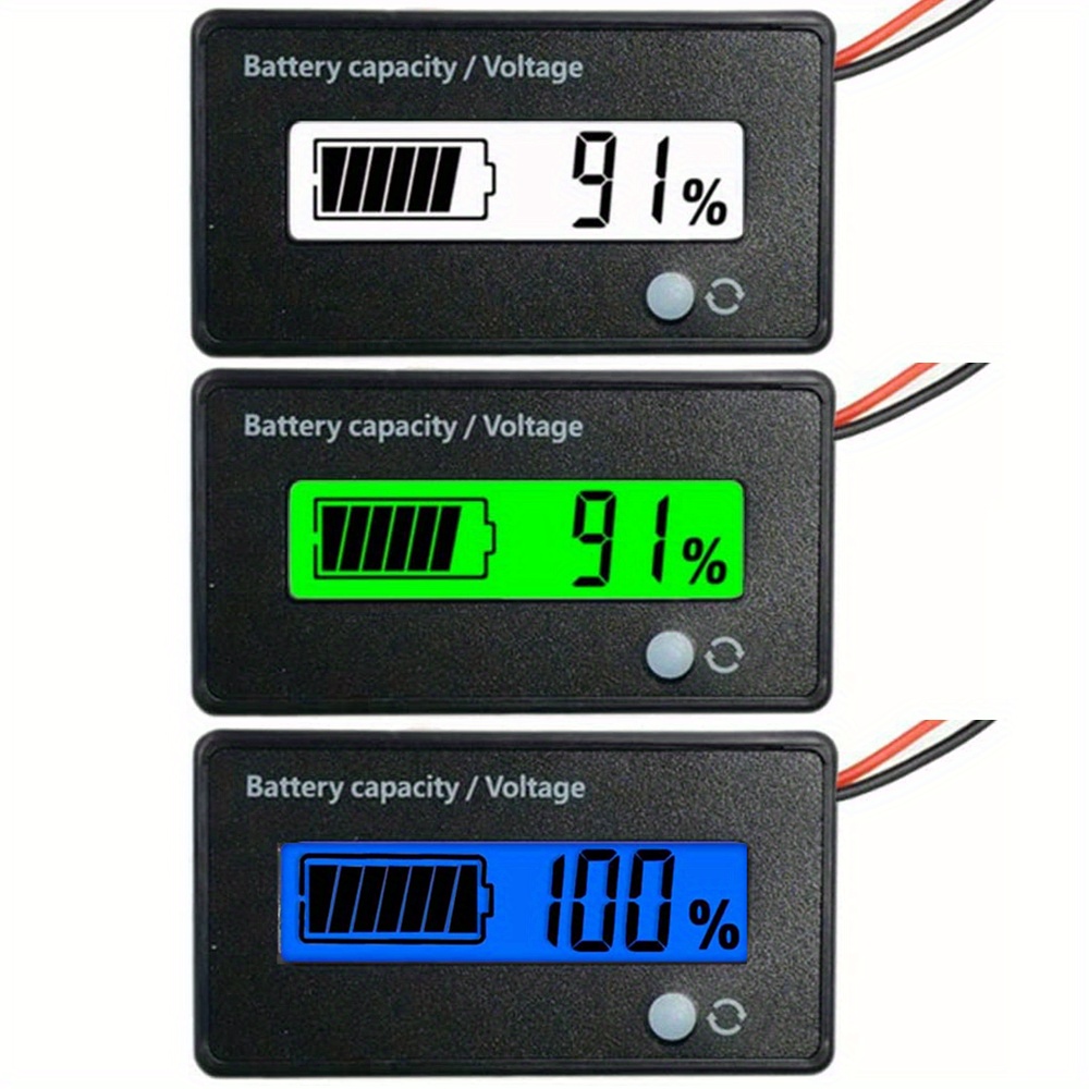  Universal Battery Monitor,Waterproof Battery Capacity Voltage  Meter,LCD Screen with Green Backlit (Only Support 12 to 48V Battery) :  Automotive