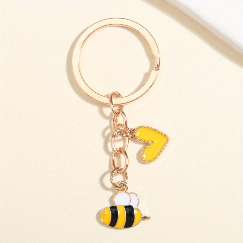 1pc Cartoon Bee Keychain Cute Animal Key Ring Purse Bag Backpack Car Charm Earphone Accessory Women Men