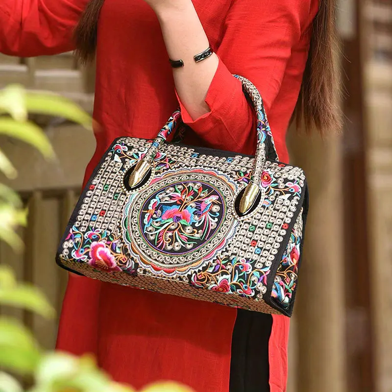 flower embroidered handbags ethnic style crossbody bag canvas satchel purse for women details 0
