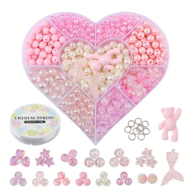 DIY Bracelet Making Kit About 654 Pieces 0.8mm Pink Acrylic Beads Plastic  Beads Mixed Style Elastic Thread 1 Roll For Making Bracelets And Necklaces 