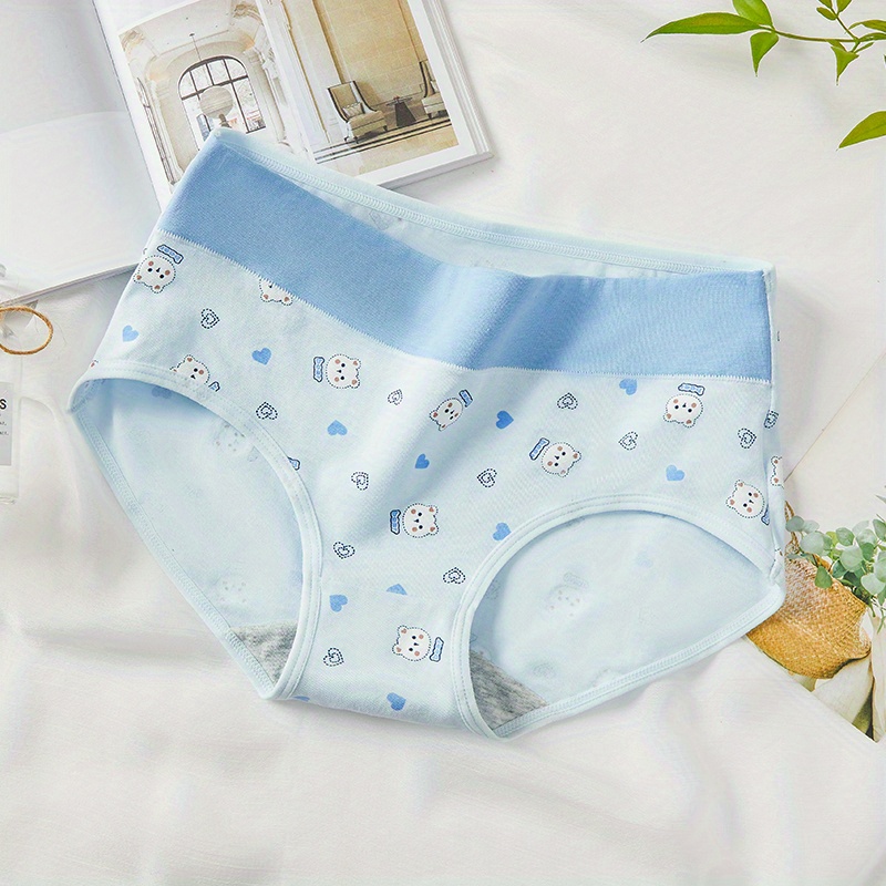 4pcs Heart & Bear Print Panties, Comfy & Soft Elastic Intimates Panties,  Women's Lingerie & Underwear