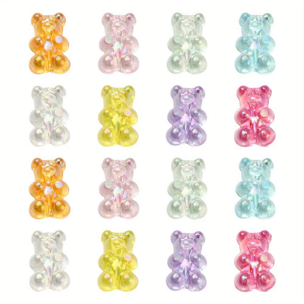 160Pcs Transparent Gummy Bear Beads Mixed Iridescent AB Candy Bear Charm  Beads Resin Animal Beads For Jewelry Making DIY Crafting