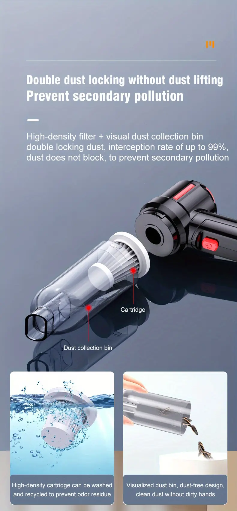 handheld vacuum cleaner cordless 3 in 1 portable small cordless handheld vacuum cleaner rechargeable with powerful suction wet dry mini vacuum cleaner detailing cleaning kit for car home office pet details 9