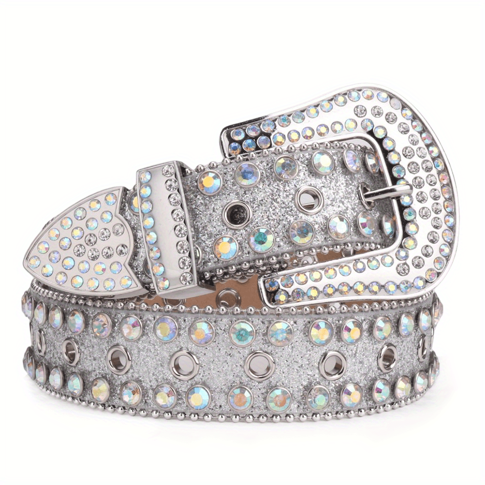 Men's Fashion Sparkle Rhinestone Belt Strap Western Cowboy Cowgirl Bling  Bling All Hole Crystal Studded Design Leather Artificial Diamond Belt For  Jeans Dress Adjustable Waist - Temu