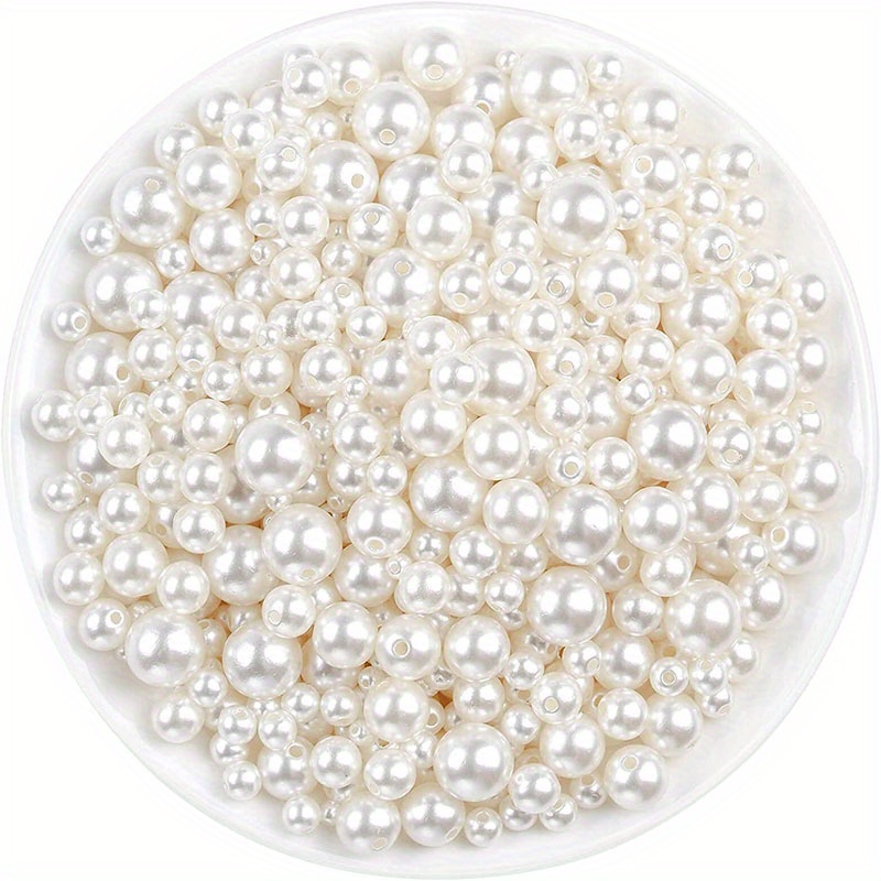100pcs Elegant Cream Imitation Pearl Beads, Assorted Sizes 4/5/6/8mm with Holes - Perfect for DIY Jewelry Making, Necklace, Bracelet & Earring Crafting Supplies