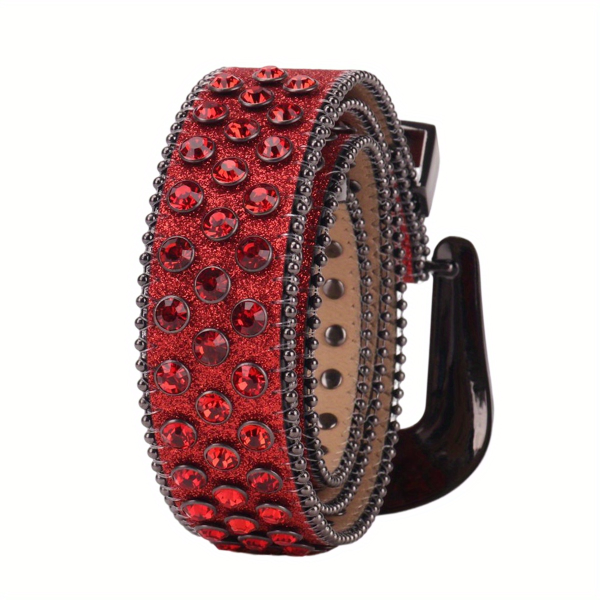 Men's Women's Fashion Sparkle Red Rhinestone Belt Strap Western