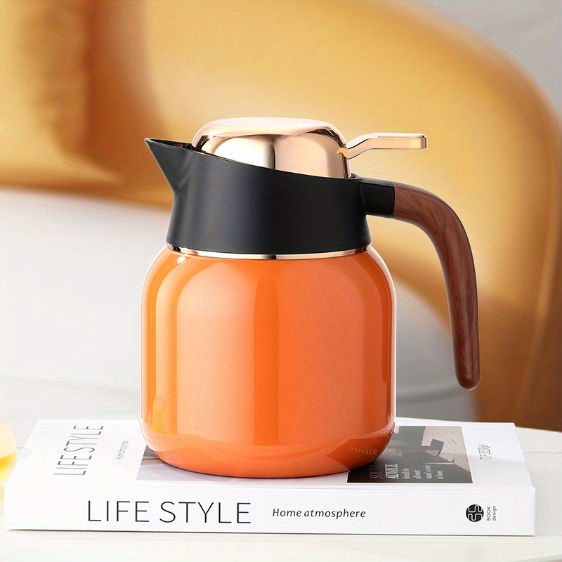 Green 1l Thermal Coffee Carafe Double Walled Vacuum Coffee Pot Thermal  Carafe Thermos Pot With Wood Handle Water Kettle Insulated Flask Tea Carafe  Kee