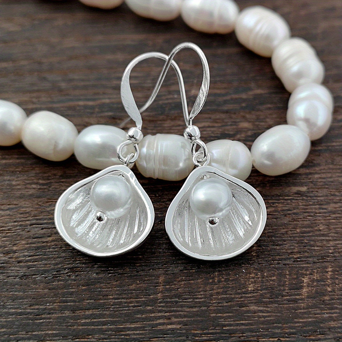 Shell Faux Pearl Design Dangle Earrings Cute Simple Temperament Zinc Alloy Synthetic Gems Silver