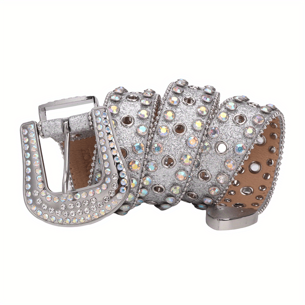Men's Fashion Sparkle Rhinestone Belt Strap Western Cowboy Cowgirl Bling  Bling All Hole Crystal Studded Design Leather Artificial Diamond Belt For  Jeans Dress Adjustable Waist - Temu