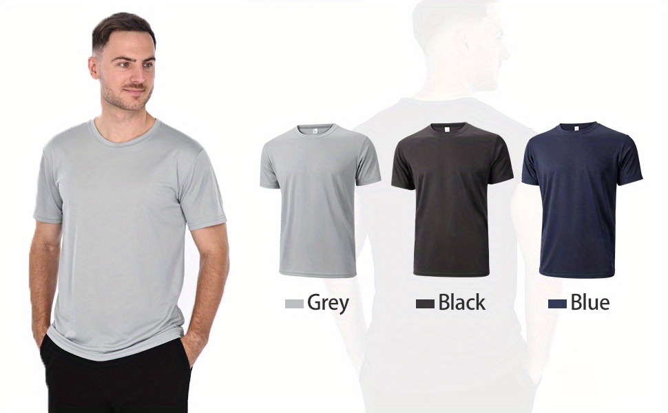 3PCS Mens Casual Fitness Running Moisture Wicking Quick-drying Function  Solid Color Technology Fabric Round Neck T-shirt