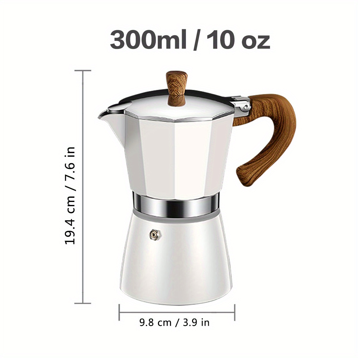 Aluminum Italian Style Espresso Coffee Maker, 6 Cups Espresso Maker, Cuban and Greca Coffee Maker, 300ml Moka Coffee Pot (Black), Size: 19