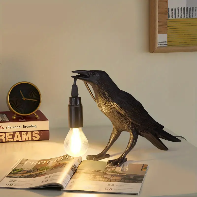 raven table lamp birds desk lamp resin crow wall sconce creative night light modern art fixture for home decor living room halloween christmas decor desk accessories for camping party perfect gift for birthday christmas with us plug black white bulb included details 3