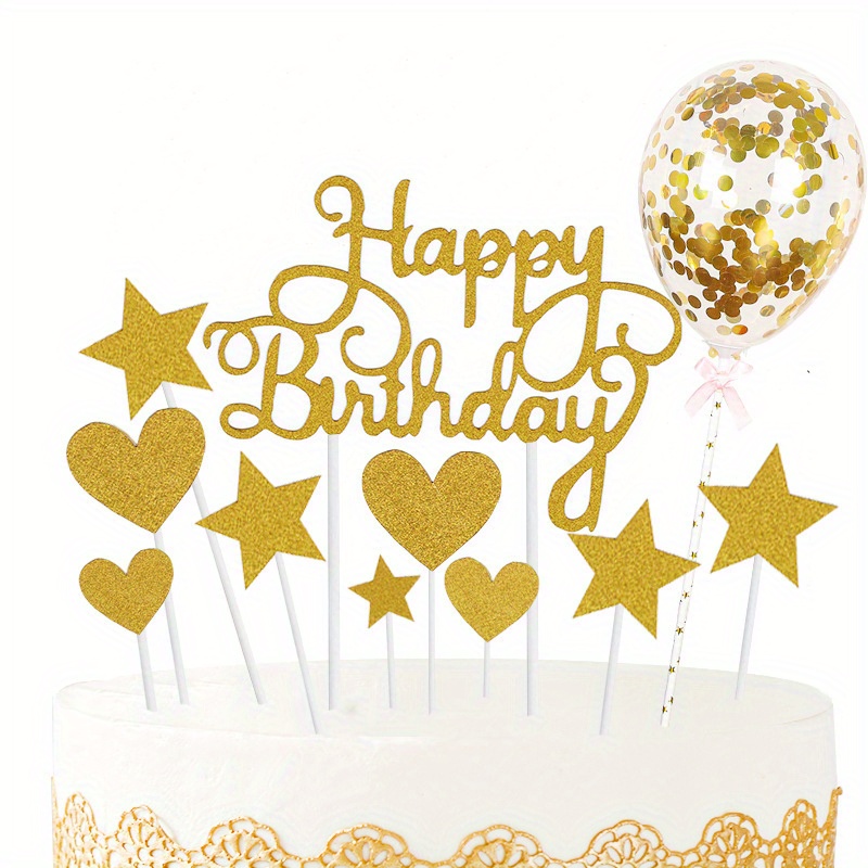 Happy Birthday Cake Topper Rose Golden Star Balloon Cake - Temu Australia