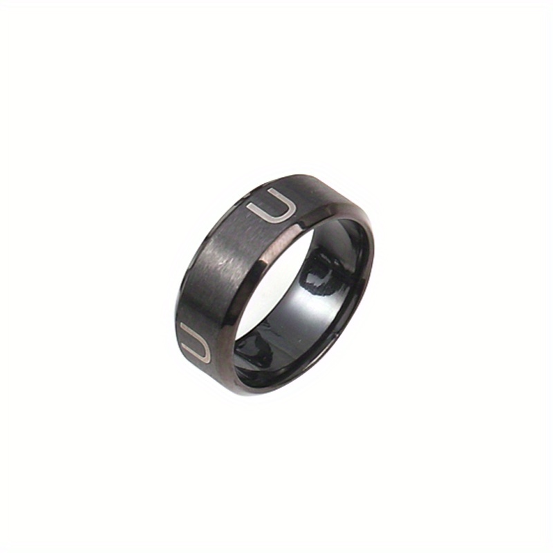 Men s Letter Black Stainless Steel Ring Temu