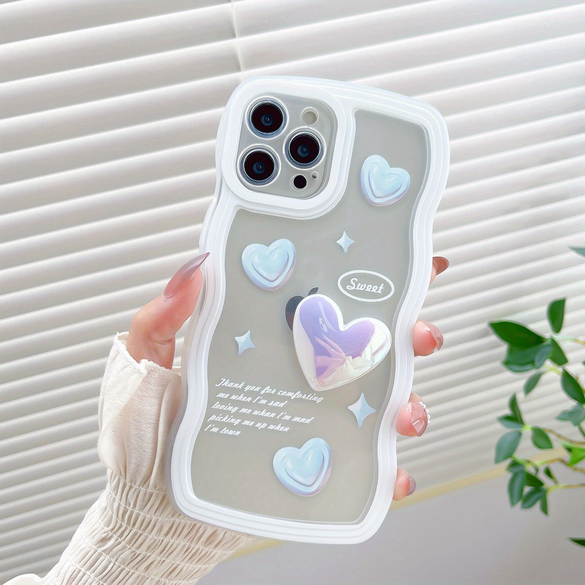 For IPhone 14 Pro Max Case Cute Love Heart Design For Women Girls, Soft TPU  Bumper Girly Phone Case With Full Camera Cover,Sparkly Pearl Bead Bracelet