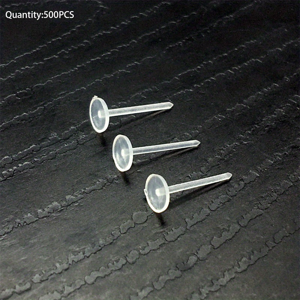 TEMU 500pcs Of Flat-bottom Invisible Plastic Ear Sticks For Jewelry Additions