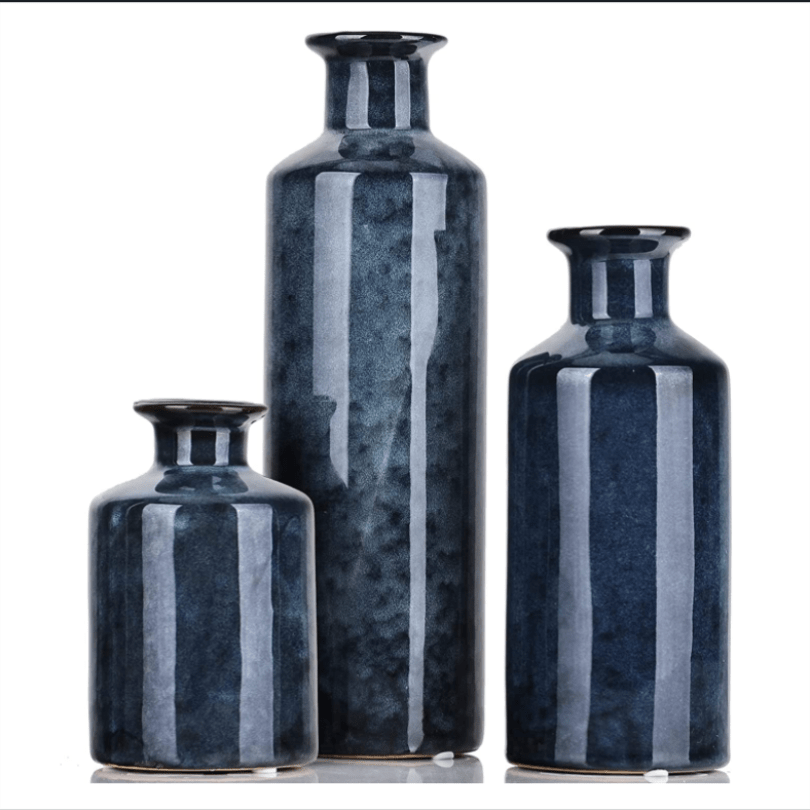 3pcs/set Glazed Rustic Blue Vase Modern Ceramic Vase, Used For Home Decoration, Suitable For Fireplace, Table, Kitchen, Living Room Decoration