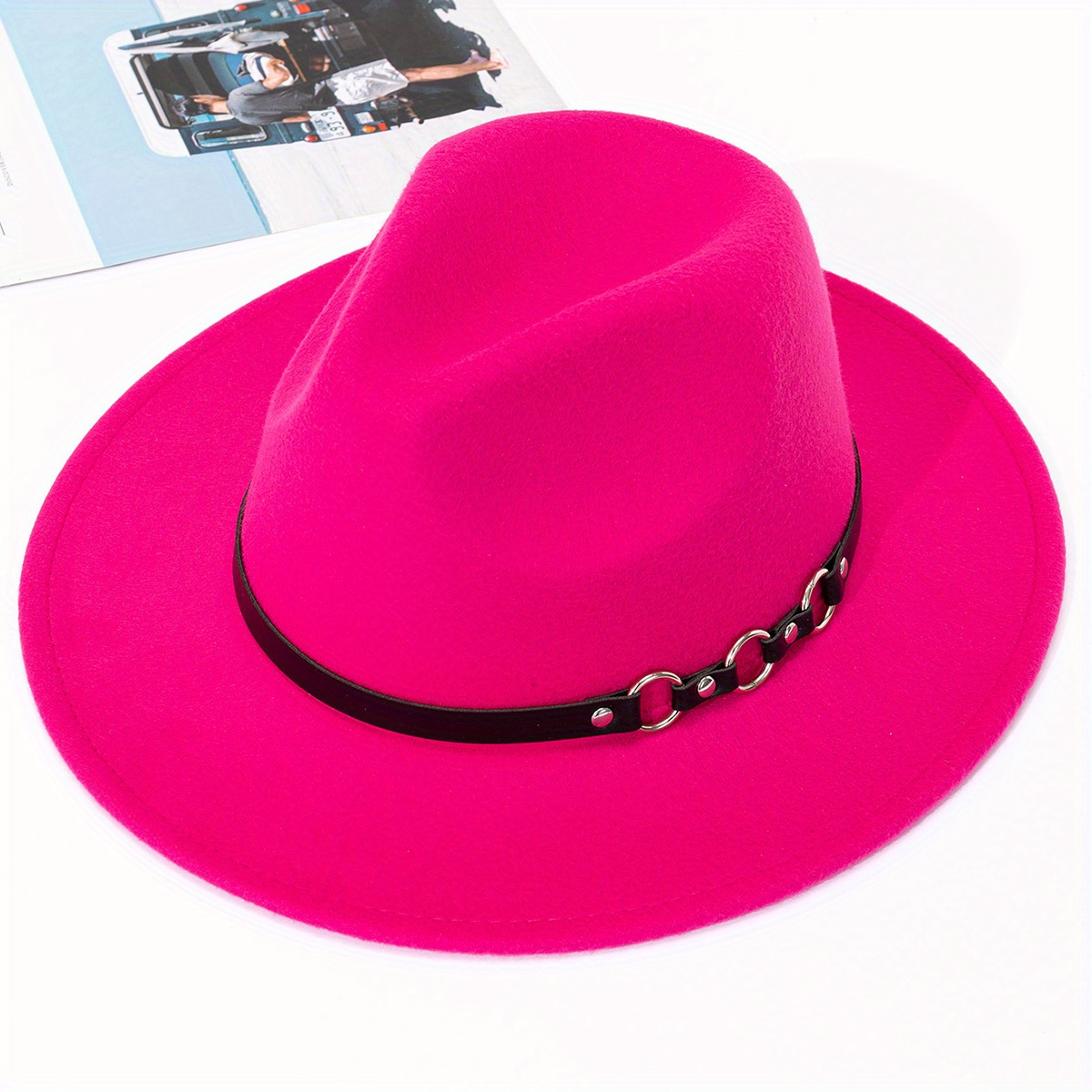 Hot Pink-White Large Brim Hat