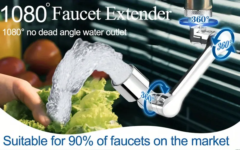 1080° Rotating Faucet Extender - Brass & ABS Spray Nozzle With 2 Modes, Universal Fit For Kitchen & Bathroom Sinks