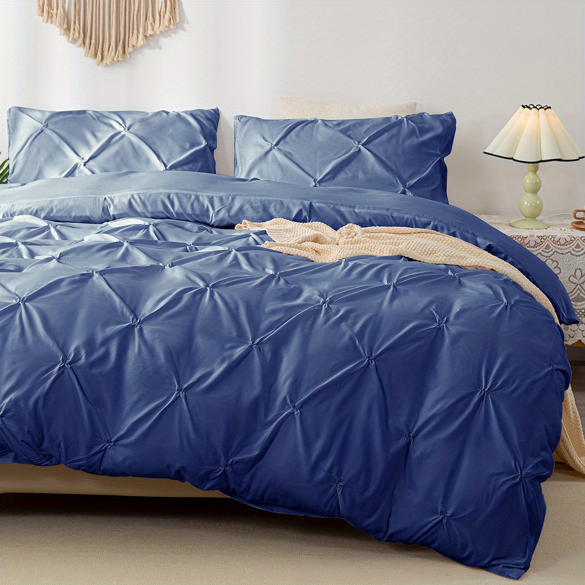 Juego de ropa de cama 3 piezas, cobertor acolchonado tamaño Queen de  algodón. Azul y blanco.