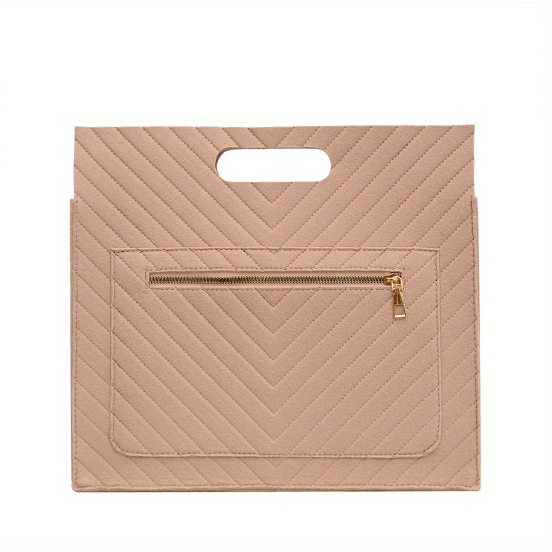 Solid Color Versatile Tote Bag, Striped Embossed Zipper Handbag