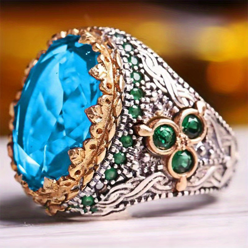 Men's Inlaid Jade Ring, Retro Design