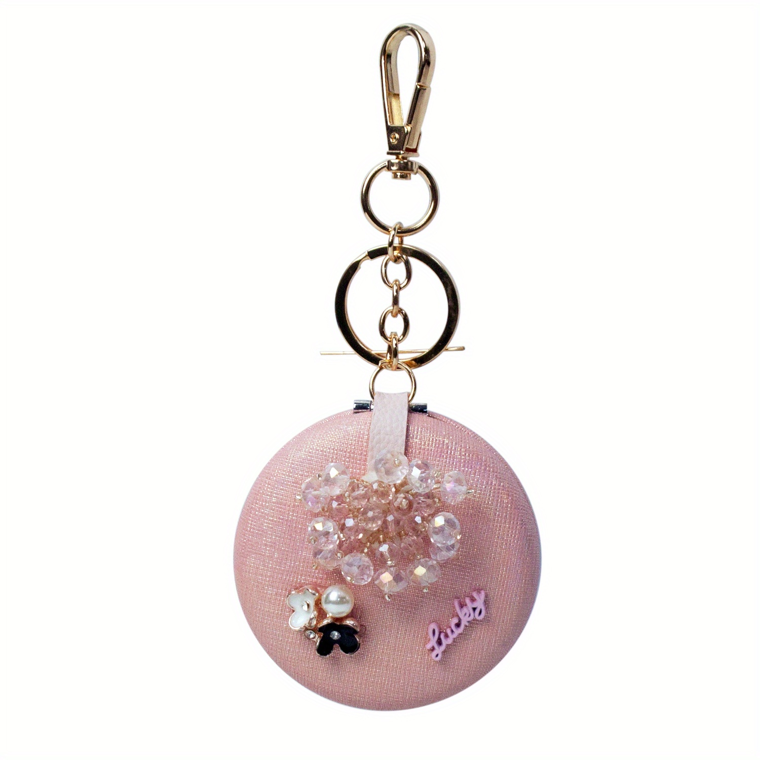 Folding Mini Round Cosmetic Mirror Key Ring Key Chain Charm Pendant for  Women