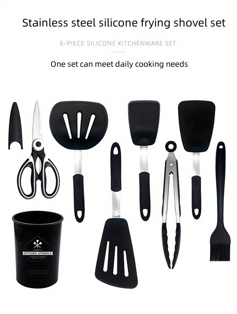 Black 6-Piece Nylon Kitchen Utensils Multifunction Shovel Spoon