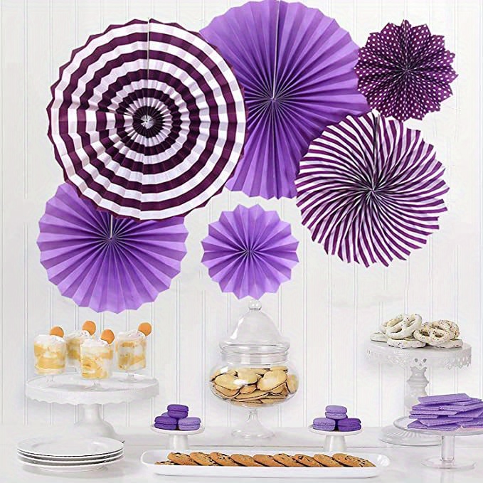 Purple Paper Fans Party Decorations 6pcs Set Birthday Wedding Hanging Decor