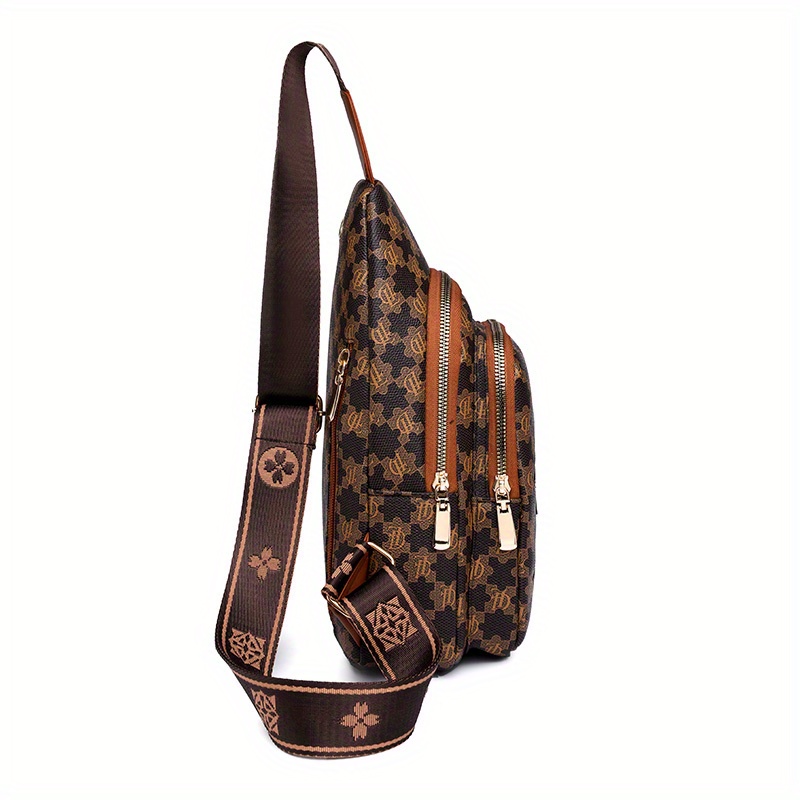 Plaid Pattern Sling Bag, Zipper Front Chest Purse, Pu Leather