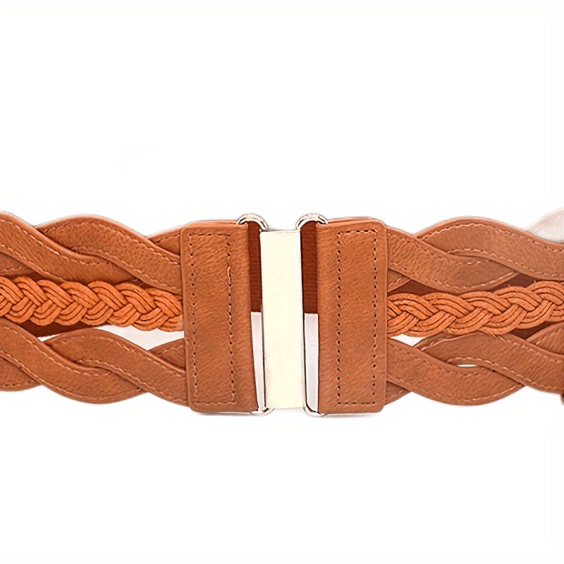 Brown Hollow Braided Corset Belt Pu Wide Elastic Belts For Dress