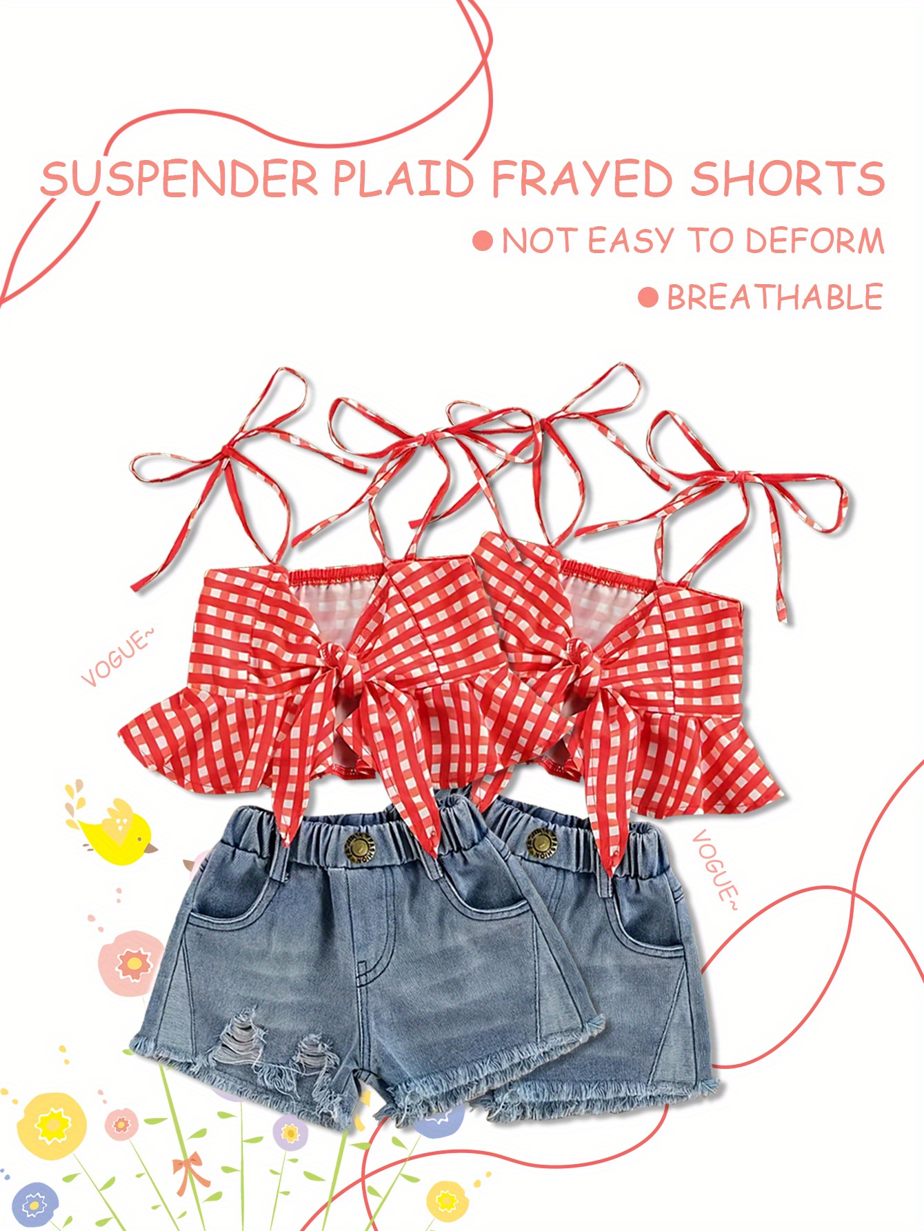 summer fashion girls set suspender ruffle vest denim Temu Canada