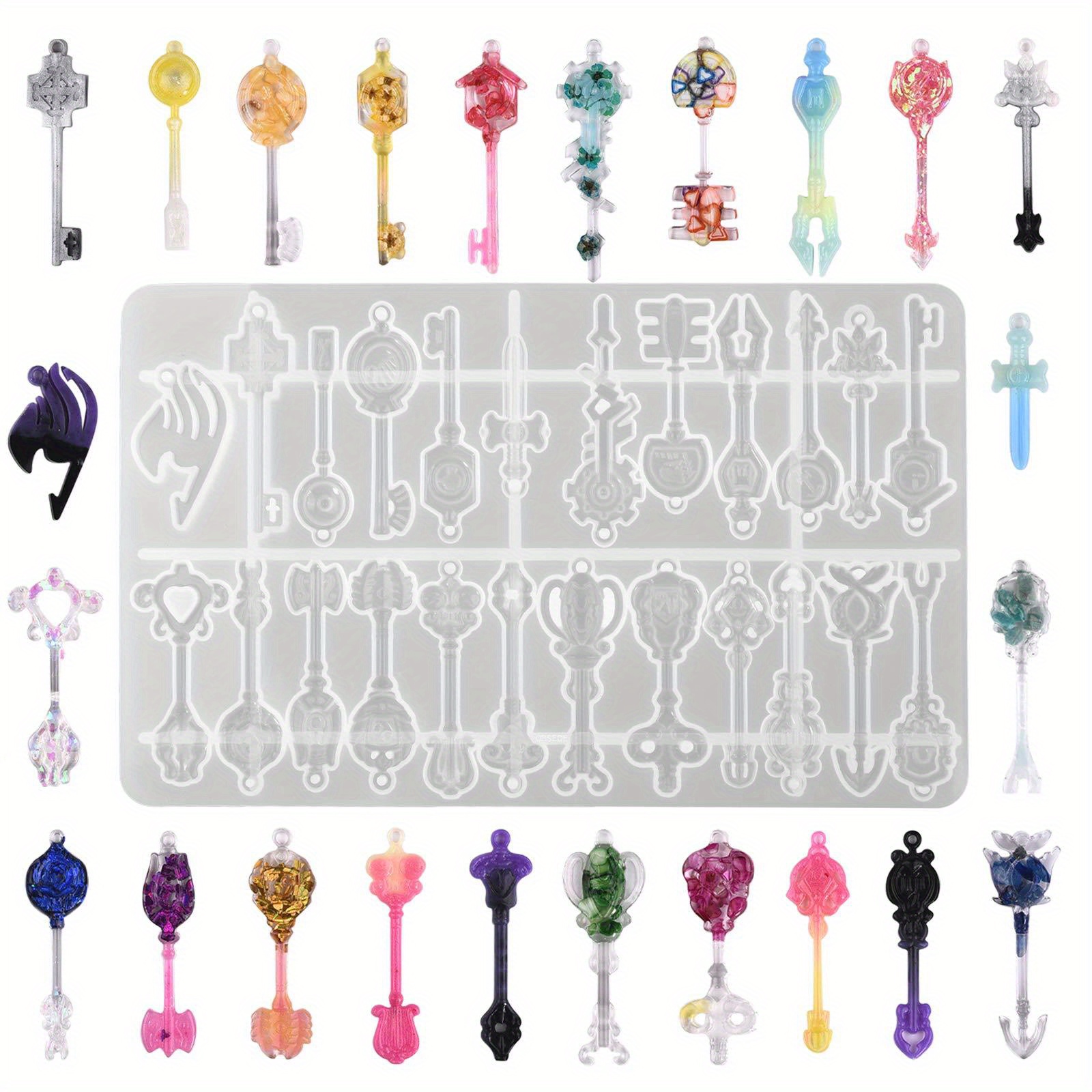 24 Styles Keys Pendant Resin Casting Mold For Making, Key Charms Keychain Wedding Party Decoration Favors Diy Craft Casting Tools