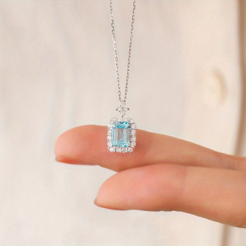 Image of Ocean Blue Synthetic Zirconia Necklace Elegant Women's Pendant Minimalist Fashion Jewelry Accessory