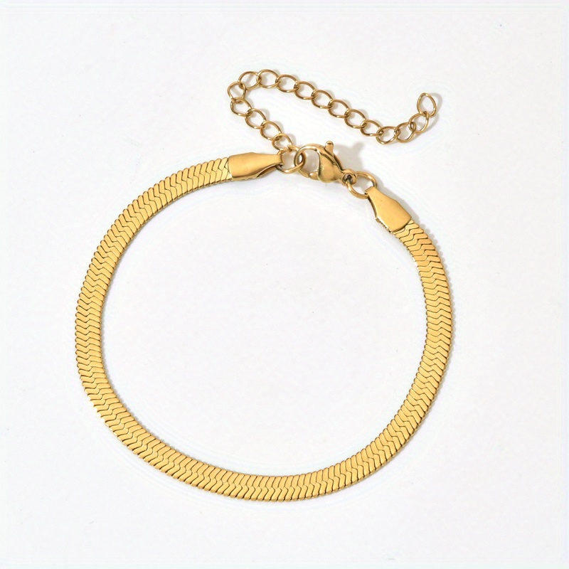 18k Gold Plated Chain Bracelet Simple Snake Chain Jewelry Accessories - Temu