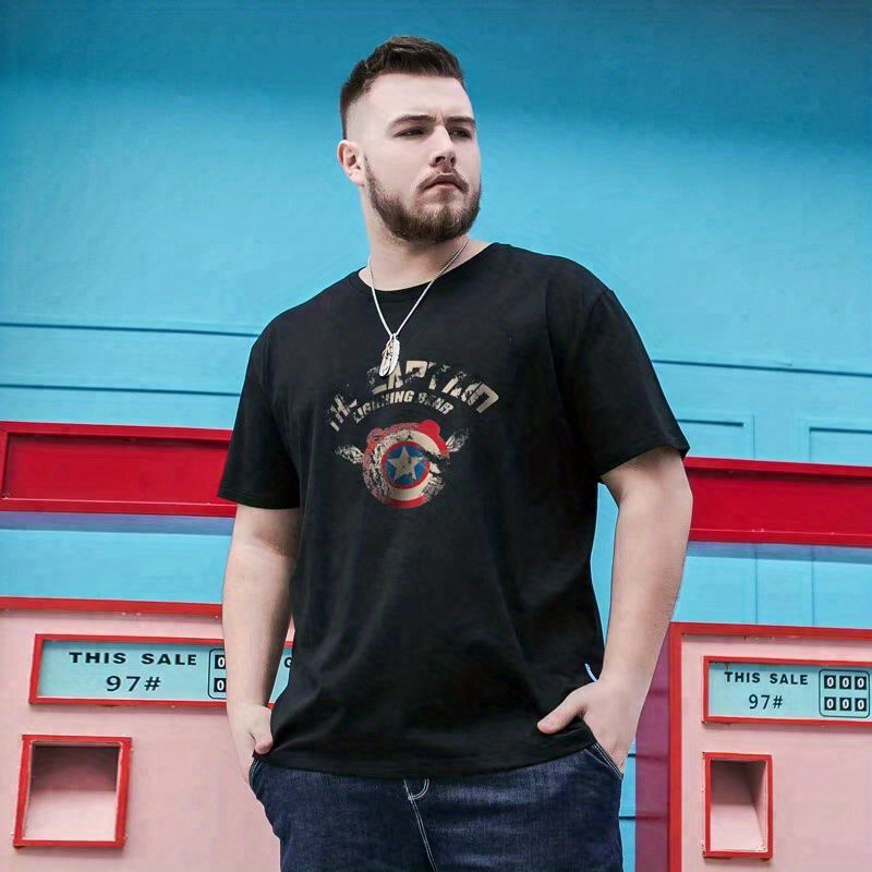 Plus Size Men's Casual Graphic Tees For Summer, Interesting Letters Print Crew Neck Oversized T