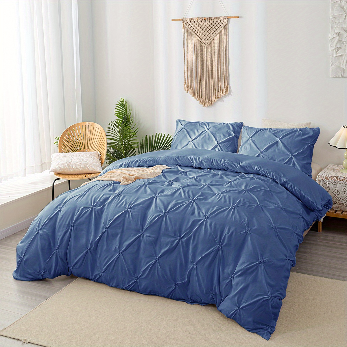  Juego de ropa de cama 3 piezas, cobertor acolchonado tamaño  Queen de algodón. Azul y blanco. : Hogar y Cocina