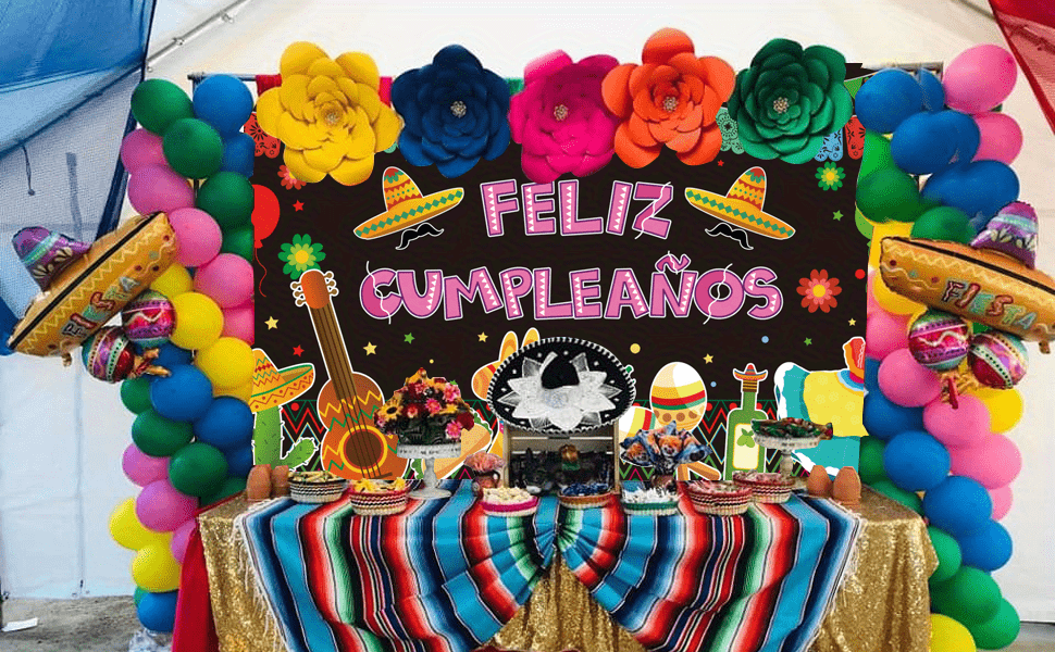 Mexican Happy Birthday Backdrop - Mexican Themed Fiesta Birthday Party  Decorations Mexican Party Supplies Mexican Banner Mexico Cinco De Mayo  Carnival Photo Booth Background (Brown)
