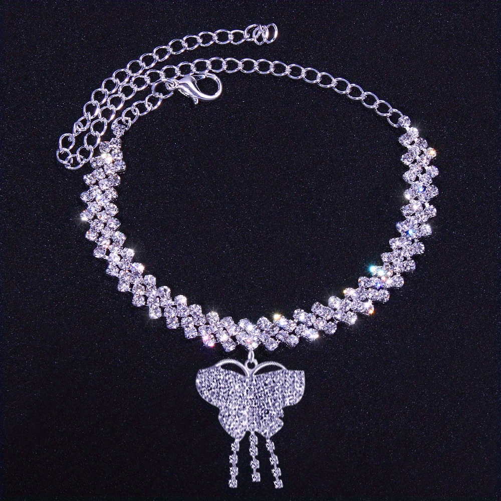 Rhinestone Butterfly Anklet for Women
