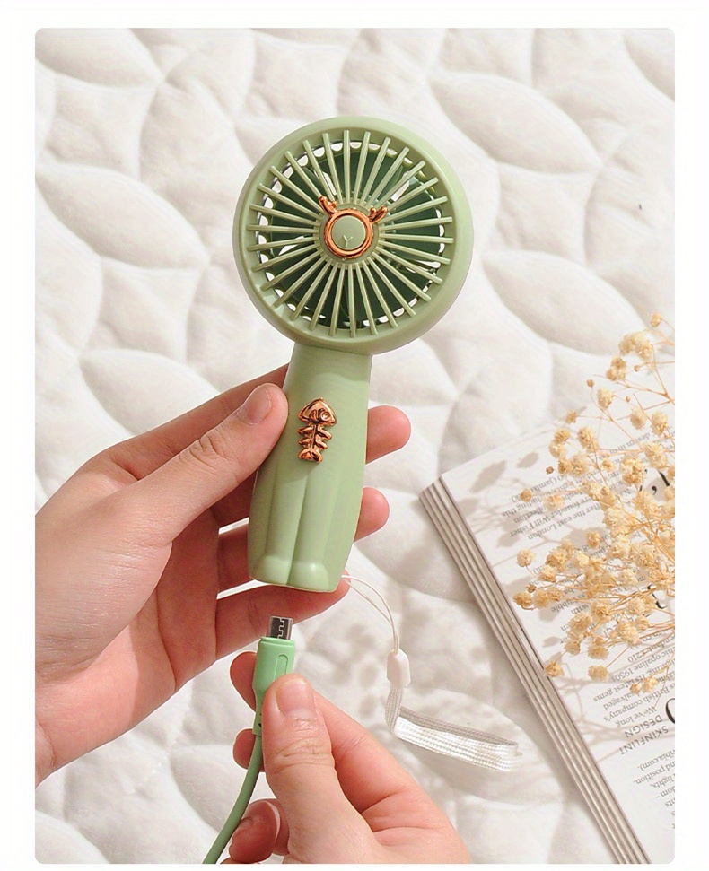 TOOP Cartoon Mini Handheld Fan with Light, ABS Material, USB Rechargeable 500mAh Lithium Battery, Portable Desktop Cute Fan for Summer Gift details 4