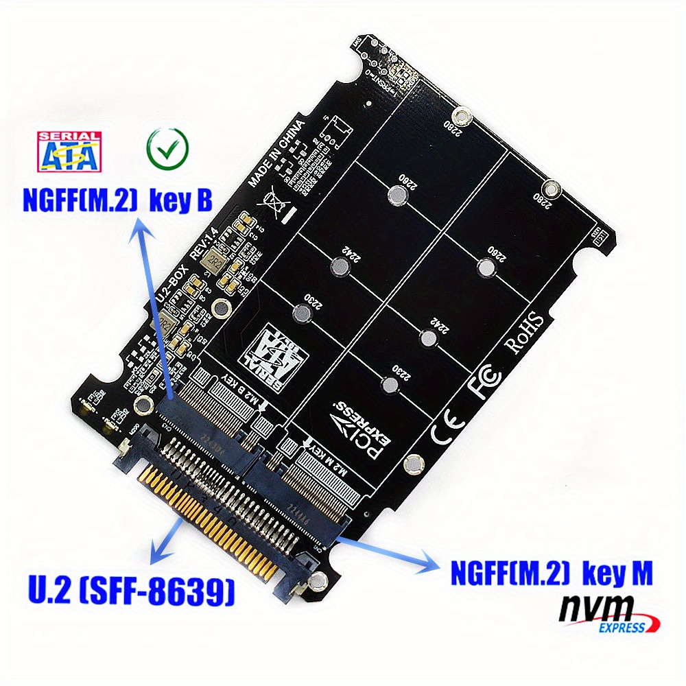 2 in 1 M.2 NVMe SATA U2PCB M.2 NVME SSD Key M Key B SSD to U.2 SFF