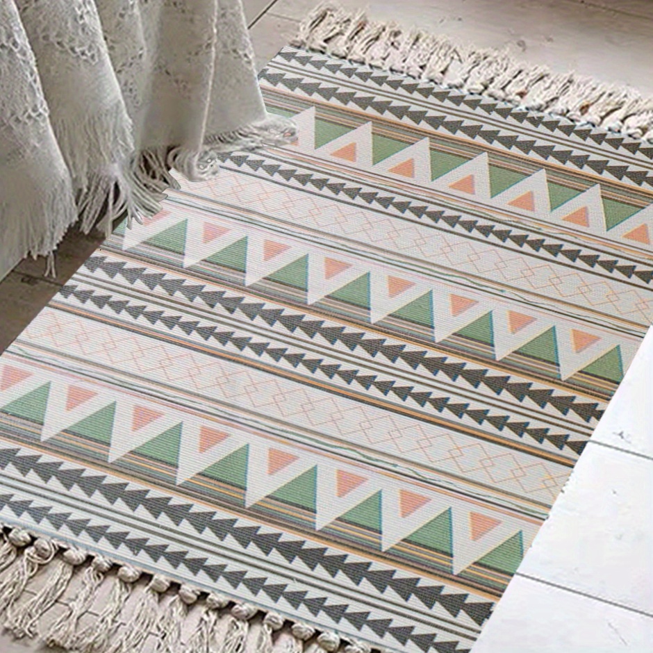 Boho Rainbow Tassel Mat, Cotton Linen, Room Decor