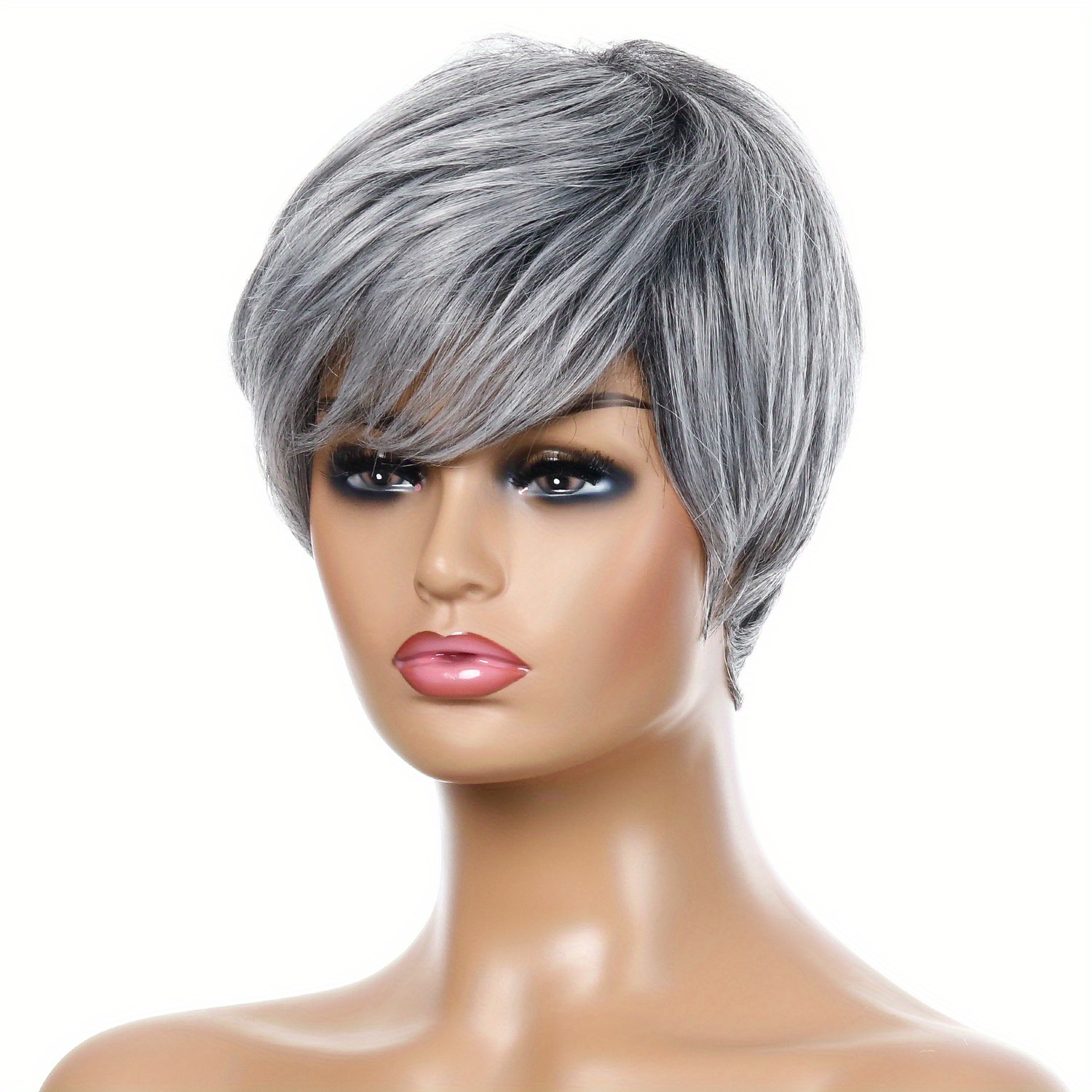 Heat Resistant Silvery Gray Pixie Cut Wig For Women - Short Straight ...