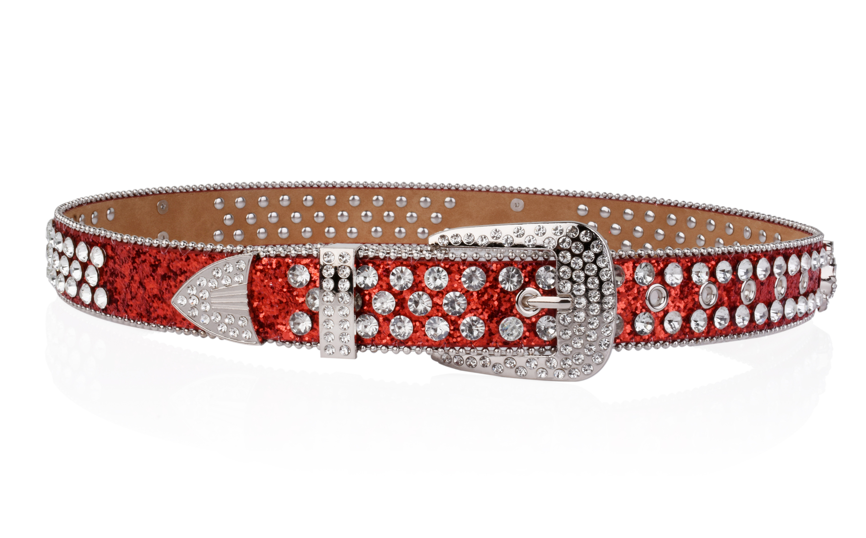 Fashion Cowboy Cowgirl Belt Shiny Black Red Rhinestone PU Skull Waist Belt for Women Men Unisex Hip