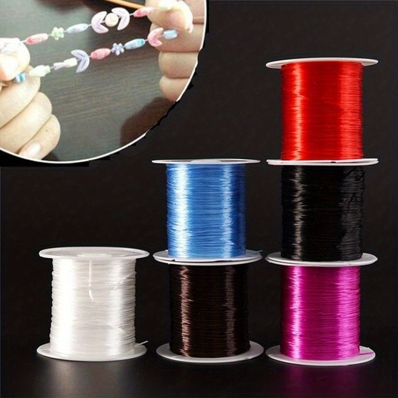 Cuerda elástica de cuentas de cristal fuerte de 1,640.4 ft/rollo, hilo  elástico para hacer collares, joyas, pulseras y cuerdas (color fucsia)