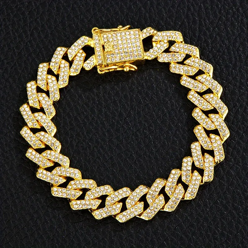 Iced Out Cuban Chain Rhinestone Necklace Rapper Stage Jewelry Gift For ...