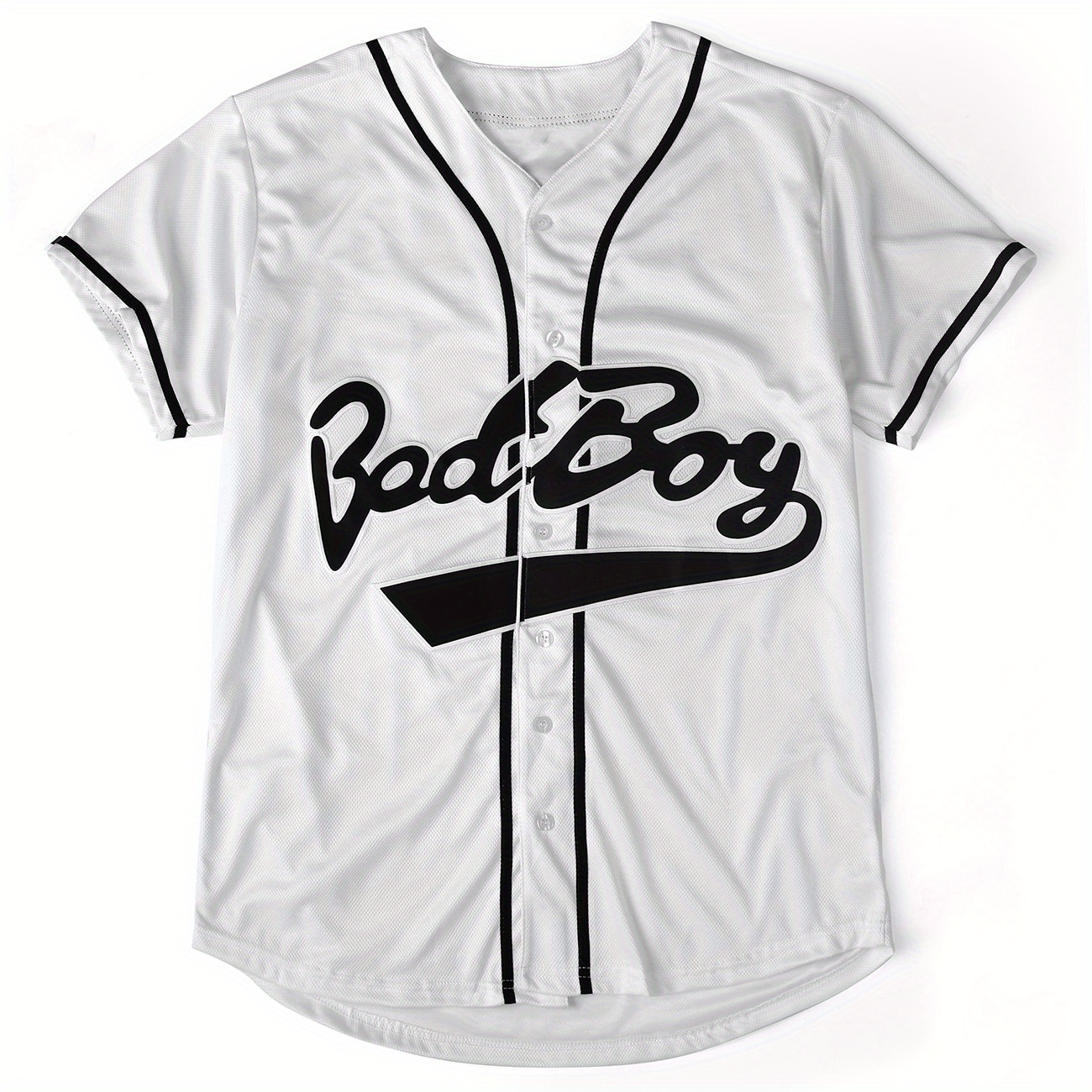 Bad Boy Embroidery Baseball Jersey, Mens Vintage Stripe V Neck Button Up Sports Jersey for Training Competition,Temu