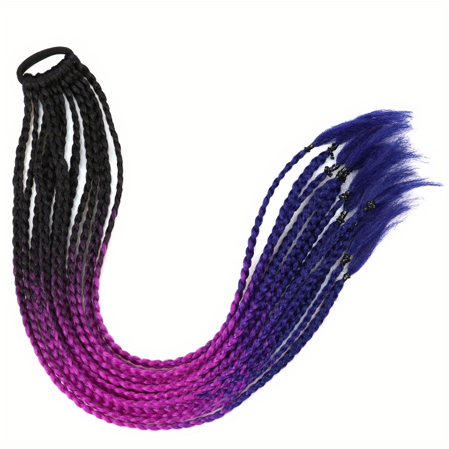 12 Pack Long Braid Hair Extensions with Elastic Bands - Rainbow Braids